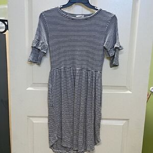 Yellow Chair Striped Knit Midi Dress in Black and White W/Pockets